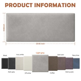 IFNOW Wall Mounted Upholstered Headboard Full, 3D Peel and Stick Soundproof Panels, Reusable and Removable Padded Leather Bed Headboard, 6 Panels 9.84" x 23.62", Light Grey