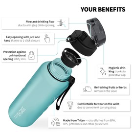 720°DGREE Water Bottle 1.5l “uberBottle“ softTouch +Sieve - BPA-Free, Leakproof, Reusable Drinking Bottle - XL Sports Bottle for all Day Hydration, Gym, Fitness, Office, University, Hiking, Travel