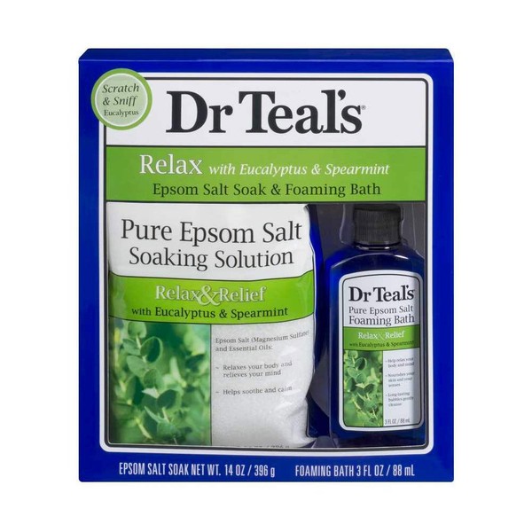 Dr Teal's Relax with Eucalyptus & Spearmint Epsom Salt Soak & Foaming Bath 2-Piece Travel Gift Set