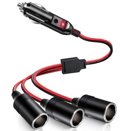 Car cigarette Lighter Splitter, ROÉKO1 to 3 DC 12V 24V Plug Adapter, 3 Socket with Indicator Light, 15.7 Inches Cigarette Lighter Extension Cord with 20A Fuses Compatible cars