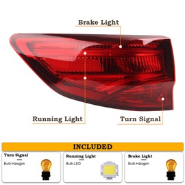KAMDKI LH LED Tail light Assembly Fit for 2014 2015 2016 2017 2018 2019 2020 Acura MDX Outer Rear Lamp With Bulbs Left Driver Side 33550TZ5A02 AC2804103