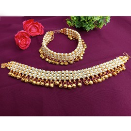 Efulgenz Indian Bridal Anklets for Women Ghungroo Anklets Bridal Jhanjara Anklet Indian Bollywood Anklet Faux Pearl Crystal Ankle Bracelets Set Bell Anklets for Women
