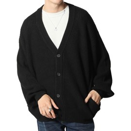 Arcade Men's Spring Knit Cardigan, Bulky Ridge, Oversilhouette, Loose Cardigan, 09 black