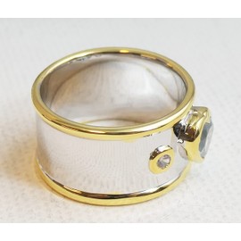 Blue Topaz and Zircon Instructions Mixed Metal Sterling Silver Ring US Size 8 / Diameter 18.2