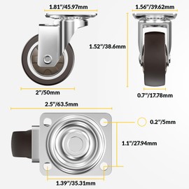 HOLKIE Caster Wheels 2 inch, Heavy Duty Furniture Casters Set of 4,Rubber Castors No Noise,Ball Bearing Swive Castor Wheels for Furniture Holding 270 LBS,Designed for Desk,TV Stand,Coffee Table