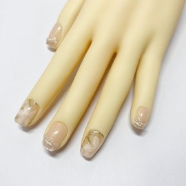 For office workers short French Manicure Faux Nails, Hand Painted Petal Design, Pearl Inlay, Daily Wear Nail Art,Small