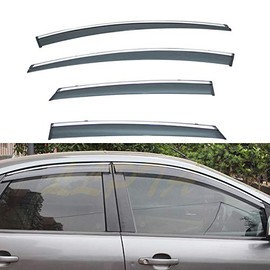 LLPTA Window Visors Replacement for 12-18 Ford Focus 4pcs Smoke Tint With Chrome Trim Outside Mount Tape On/Clip On Style PVC Sun Rain Guard Vent