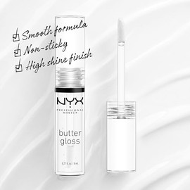 NYX MAQUILLAJE PROFESIONAL Brillo de mantequilla, brillo de labios no pegajoso - vidrio de azúcar, claro