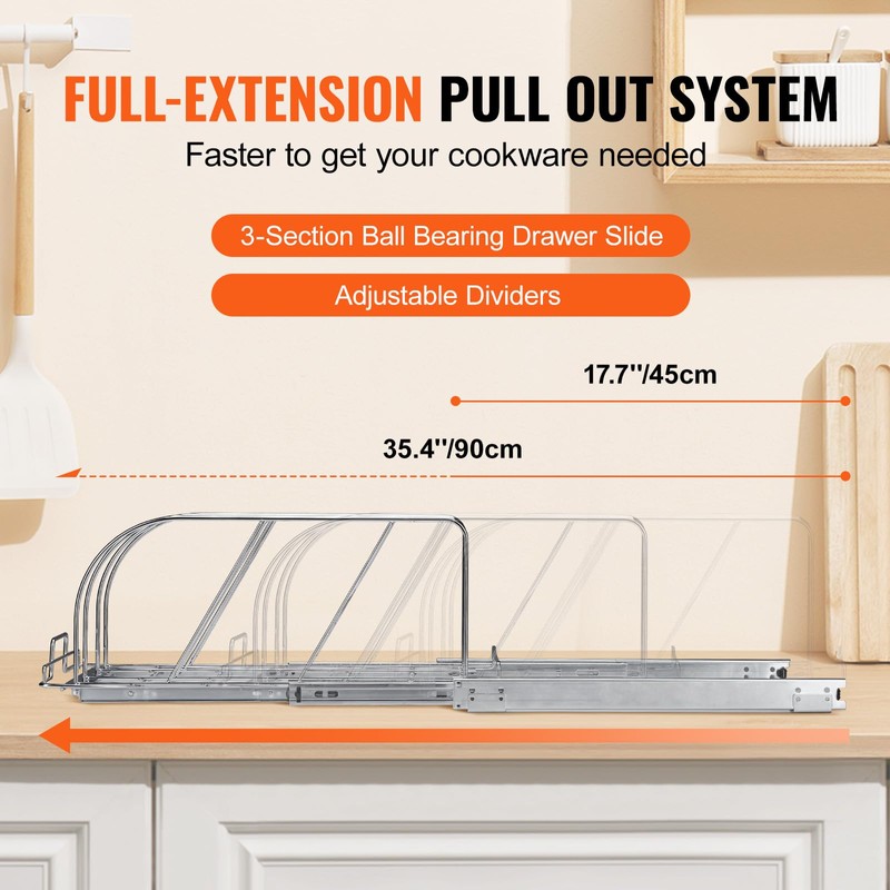 VEVOR Pan and Pot Rack, Expandable Pull Out Under Cabinet