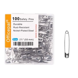 Officepal 100-Piece Safety Pins, Size 4, 2.17" / 55mm – Durable, Rust-Resistant Nickel Plated Steel Set- Best Sewing Accessories Kit for Baby Clothing, Crafts & Arts