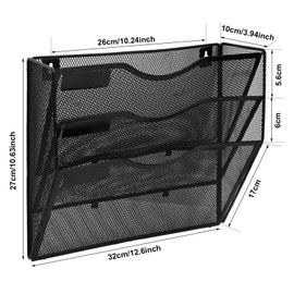 Pinsheng File Folder Wall Mounted Black 3 Tier Metal Magazine Rack File Holder Letter Organiser Wall File Holder Organiser for Kitchen Living Room Office Dorm