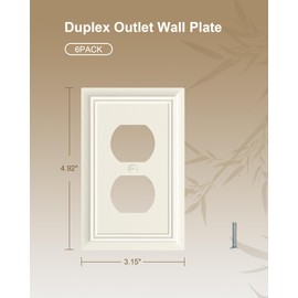 6-Pack Duplex Outlet Cover Plate, Decorative Light Almond Switch Plates and Outlet Covers, Natural Bamboo Fiber Wall Plates for Electrical Outlets, 1 Gang Receptacle Cover, Corrosion Resistant