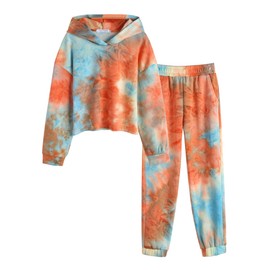 Flypigs Sweatsuits for Girls Long Sleeve Roundneck Tie Dye Sweatshirts and Sweatpants with Pockets 6-8 Years