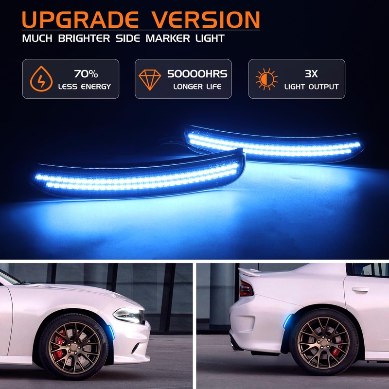 FetonAuto Blue LED Side Marker Lights for Dodge Charger 2015