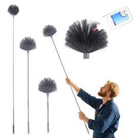 7.55ft Cobweb Duster with Extension Pole - Web Pole Compatible with Delta Dust, Web Brush for Apply Powder Duster to Hard-to-Reach Area, Telescoping Corner Dusters for High Corner and Wall Void
