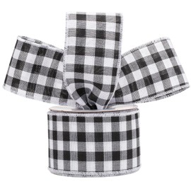 AVANAVA 2-1/2 Inch Wired Gingham Burlap Ribbon – 10 Yards White and Black Plaid Ribbon for Gift Wrapping, Crafts, Wreaths, Farmhouse Decorations, Garlands, Rustic Weddings and Christmas