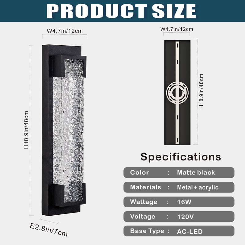 Hyunbae Outdoor Wall Light, 18.9" Large LED Modern Outdoor Wall