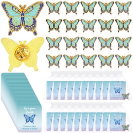 20 Set Christian Faith Gifts Blue Butterfly Pin Badge Religious Christ Faith Christian Lapel Pins Brooches with Bible Verse Card Organza Bag for Women Church Sunday School Communion Party Favour