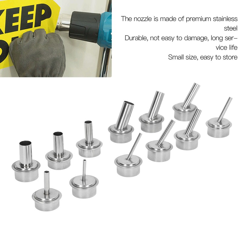 12Pcs Universal Hot Air Gun Nozzle Stainless Steel Standard Size