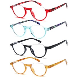 EYEURL 4-Pack Colorful Half Frame Reading Glasses for Women Blue Light Blocking Computer Readers for Women Lightweight Semi Rimless Computer Glare/UV Half Frame Spring Hinge Eyeglasses 3.0