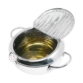 KOMONG Tempura Deep Frying Pot 3.4L, 304 Stainless Steel Deep Fryer pot with Fahrenheit Thermometer and Oil Draining Rack for Tempura chips, Fish, and Chicken
