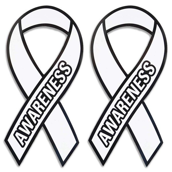 White Ribbon Magnets, Set of 2, Peace, Safe, UV Protection, Water Resistant, Waterproof