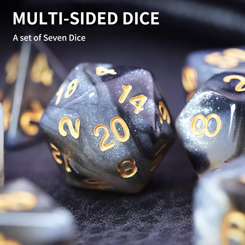 QUETTO Polyhedral Game Dice 6 PCS Black Mixed with White