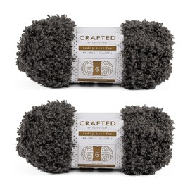 Crafted By Catherine Teddy Bear Faux Fur Yarn - 2 Pack (41 Yards Each Skein), Charcoal, Gauge 6 Super Bulky