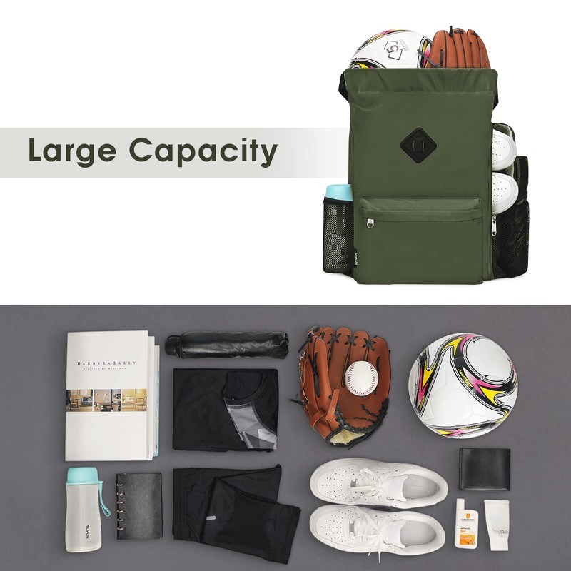 WANDF Drawstring Backpack Sports Gym Bag with Shoes Compartment, Water-Resistant