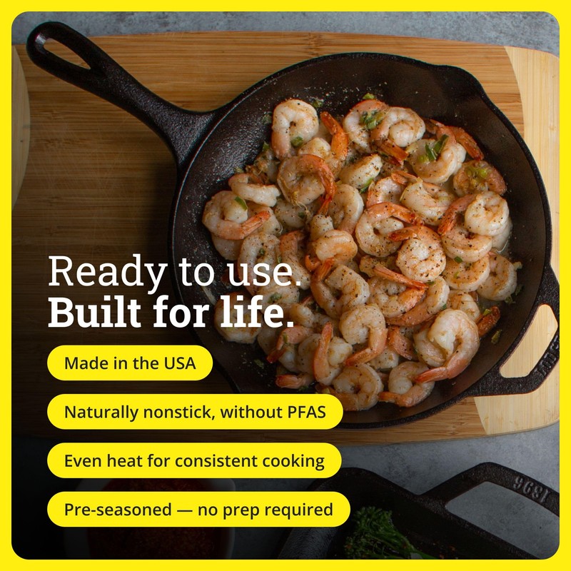 Lodge Seasoned Cast Iron Skillet 10.25 Inches - PFAS-Free, Non-Toxic