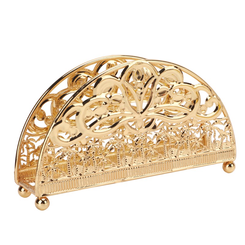 Napkin Holder Electroplating Hollow Iron Pattern Desktop Vertical Gold Metal