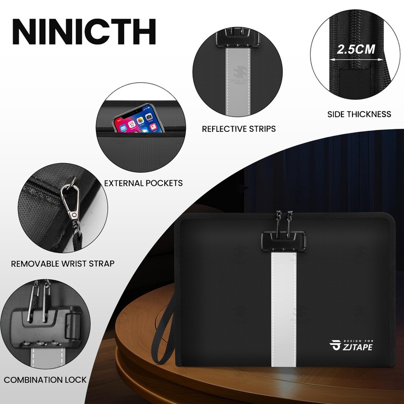 Fireproof and Waterproof Bag - Document Bag with Lock, Fireproof