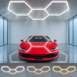 Hexagon Garage Lights - Upgraded 3-Stage Color Temperature, Dimmable Hexagon Lights with Switch, 3000K 4500K 6500K,High Brightness 3 Grids Hex Lighting for Gym, Barber Shop, Car Detailing
