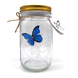 Animated Butterfly in A Jar, Xafissy Butterfly Jar That Moves with LED Light Romantic Glass Animated Butterfly Jar Battery Operated Butterfly Collection Gift for Girls and Boys (Bule)