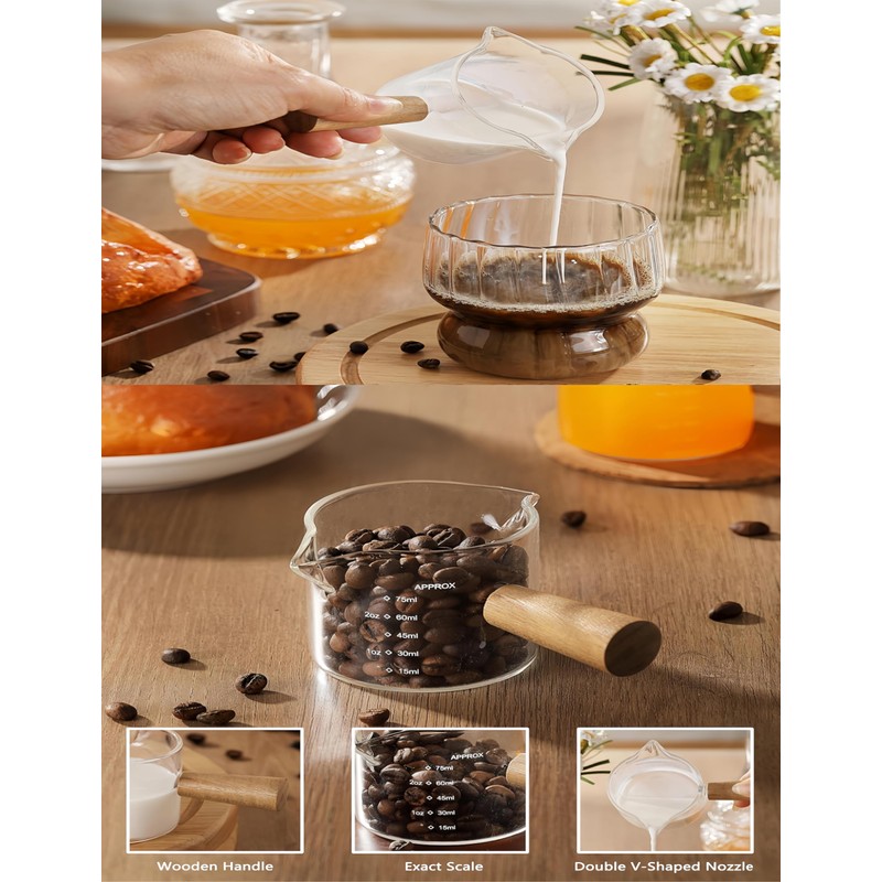 bepisof 2 Piece Wooden Handle Double Mouthed Espresso Shot Glass