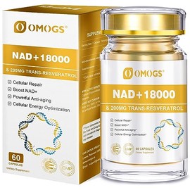 OMOGS Nad+ 300 Mg + Trans-Resveratrol 200 Mg, Suplemento De Nad Puro, Máxima Absorción, Suplemento Potenciador Para La Reparación Del Adn, Envejecimiento Saludable, Energía Celular Y Longevidad, 60 Cá
