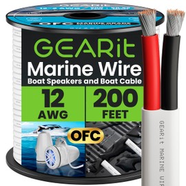 GEARit 12 Gauge Marine Wire, 12/2 AWG (200ft) Marine Grade Tinned Copper Oxygen Free, Duplex 2-Conductor Insulated Red & Black Electrical Cable for Boat, Automotive, RV, Camper, Trailer
