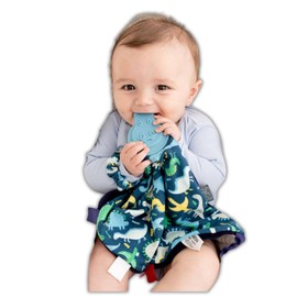 Cheeky Chompers Comfortchew | Baby Lovey with Silicone Teether & Sensory Tags | Soft Fleece Material, Attachable Loop, Machine Washable | (Baby Dino)