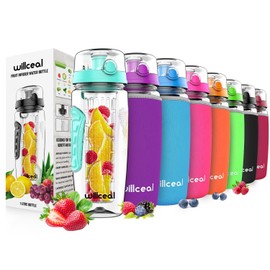 willceal Fruit Infuser Water Bottle 32oz Durable, Large - BPA Free Tritan, Flip Lid, Leak Proof Design - Sports, Camping (Bright Teal)