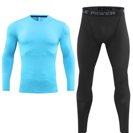 SURUIDA Long Sleeve Undershirt Compression Shirts&Pants for Men&Women,Quick Dry Sport Base Layer Athletic Workout T Shirts for Adult Blue