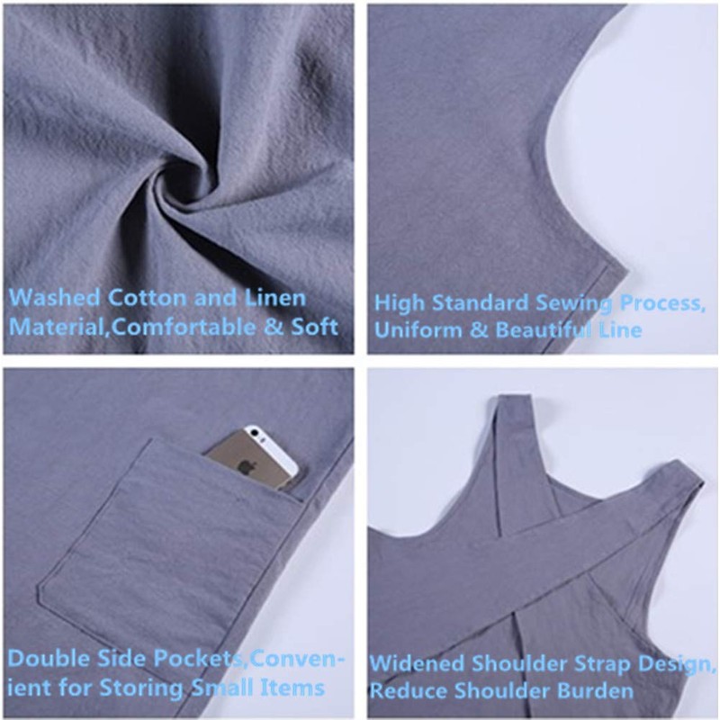 Japanese Style Soft Cotton Linen Apron with Two Side Pockets,