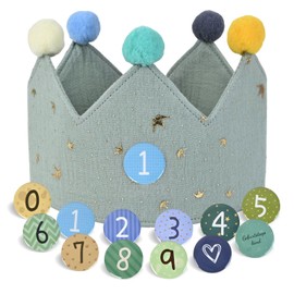 JOYUE Birthday Crown for Children, Fabric Birthday Crown with Velcro Buttons, Interchangeable Numbers from 0-9, Unisex Crown for Children's Birthday Party Supplies (Mint Green)