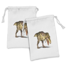 Ambesonne Dinosaur Fabric Pouch Set of 2, Realistic 3D Style Prehistoric Animal Extinct Species Old, Small Drawstring Bag for Toiletries Masks and Favors, 9" x 6", Pale Yellow Army Green