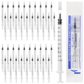 FINEASY Pack of 40 Syringes 1 ml, Disposable Syringes with Caps, Colostrum Syringes, Plastic Syringes Without Needle, Sterile Syringes for Animal Feeding, Refill and Liquid Dosing