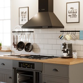 Wallniture Casto 30" Gourmet Kitchen Rail with 15 S Hooks for Hanging Kitchen Utensils Set and Cookware, Iron, Frosty Black