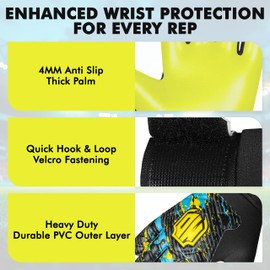 MEUDOX Soccer Goalkeeper Gloves, Double Wrist Protection, Anti-Slip Palm, Youth Kids Size, Black/Yellow/Blue (Yellow Fluorescent, 7)