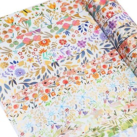 Juego de 18 Rollos de Cintas Adhesivas Washi, Cinta Adhesiva de Papel Decorativo de Hoja Dorada Floral, Hermosa Flor, Hojas, patrón de Planta, Etiqueta Adhesiva para Manualidades