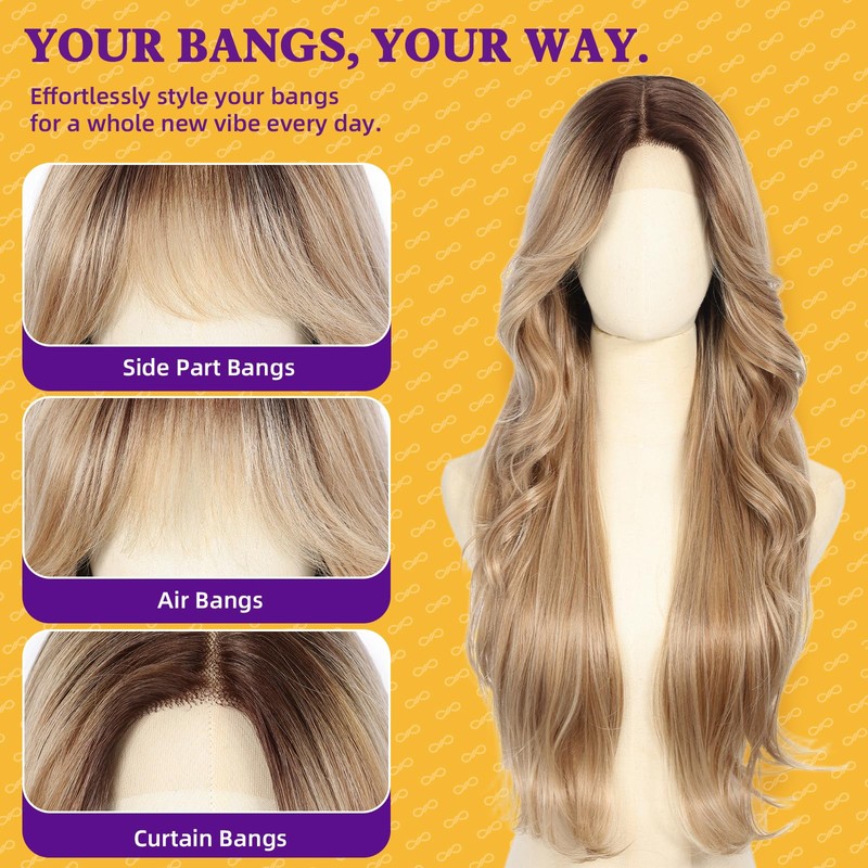 KOME Dirty Blonde Layered Wavy Synthetic Lace Front Wig With