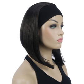Lydell Short Straight Bob Headband Wigs 3/4 wig short half Synthetic hair wig (Dark Brown)