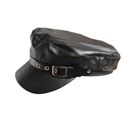 VASANA Black PU Leather Chauffeur Hat with Belt Buckle for Women Men Classic Captain Sailor Hat Newsboy Cap Costumes Beret Cap